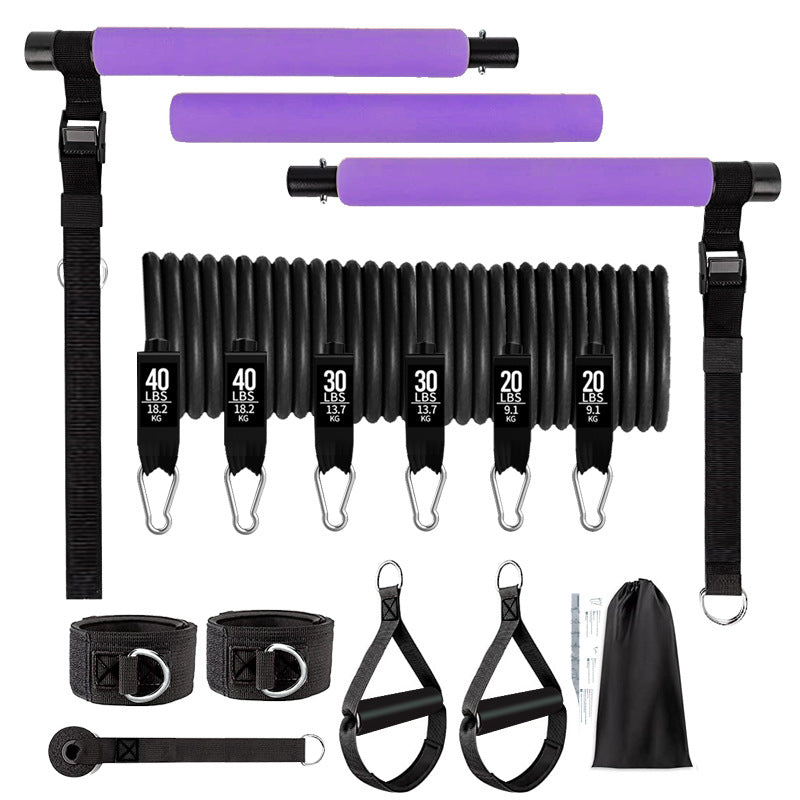 Set of resistance bands and accessories on a white background