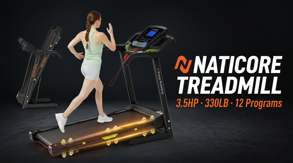 NATICORE Folding Treadmill – 330LB, 3.5HP, Manual Incline & LCD Display