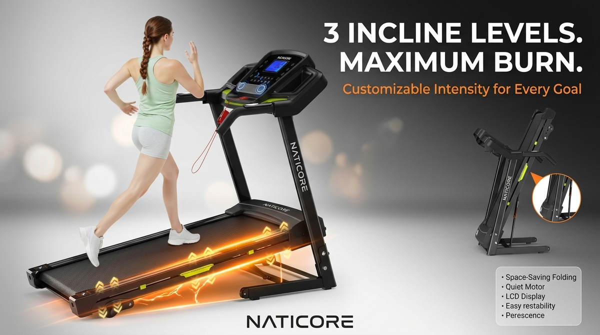 NATICORE Folding Treadmill – 330LB, 3.5HP, Manual Incline & LCD Display