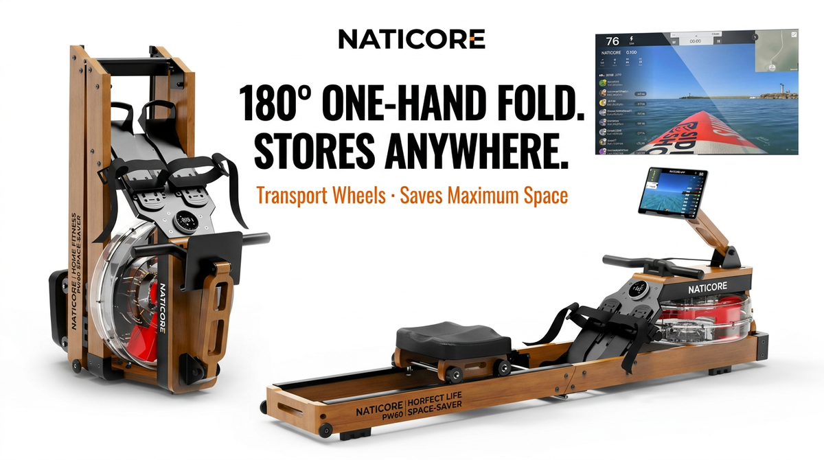 Water Rowing Machine Oak Wood 350LB Kinomap Bluetooth | NATICORE