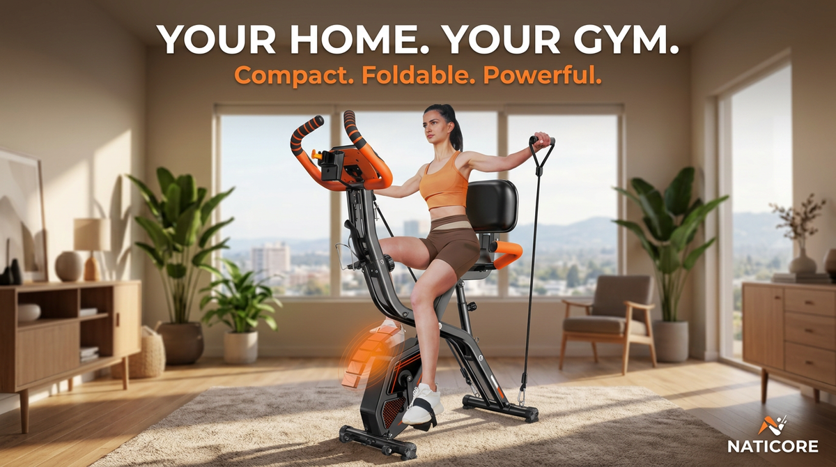 NATICORE X819 4-in-1 Foldable Exercise Bike – Full Body Home Cardio & Strength Trainer with LCD Monitor