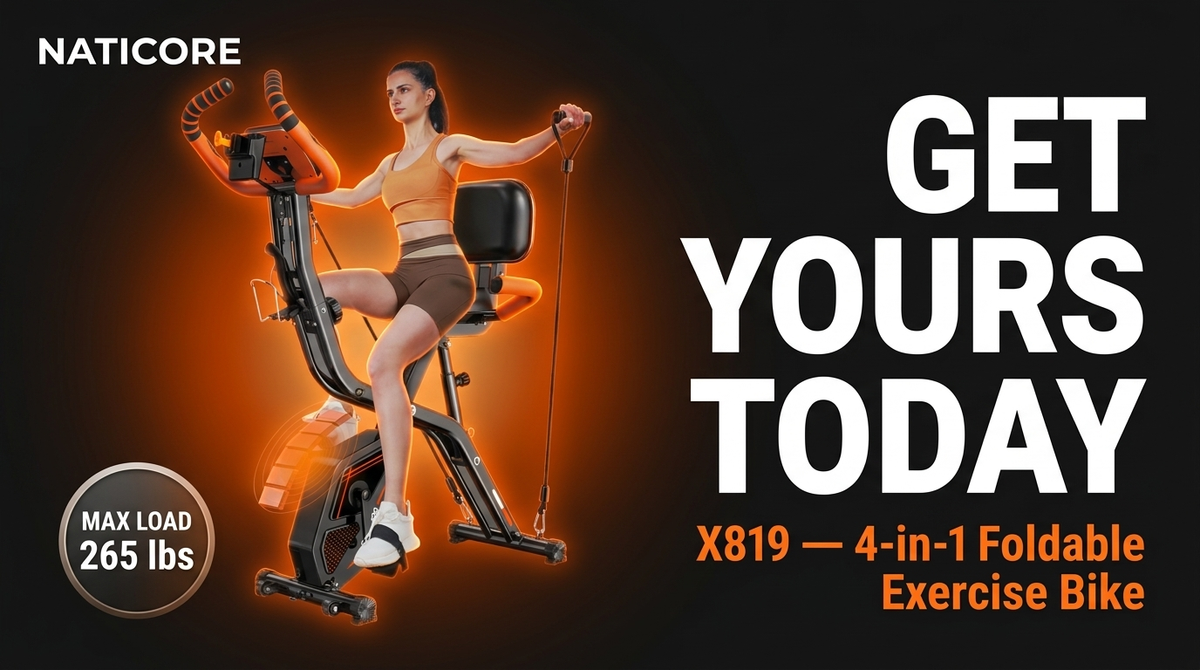 NATICORE X819 4-in-1 Foldable Exercise Bike – Full Body Home Cardio & Strength Trainer with LCD Monitor