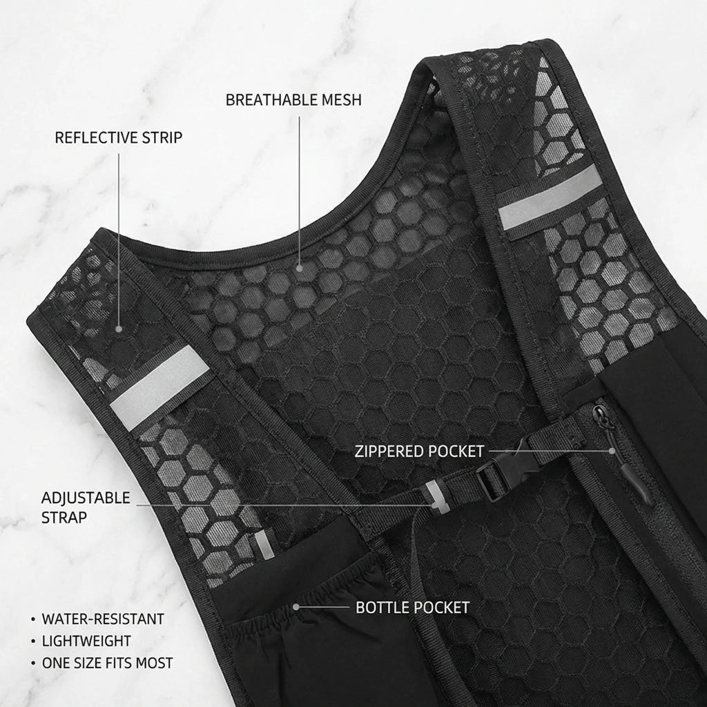 New Running Water Bottle Storage Vest Lightweight Running Vest Reflective Hydration Water Chest Pack with Phone Holder