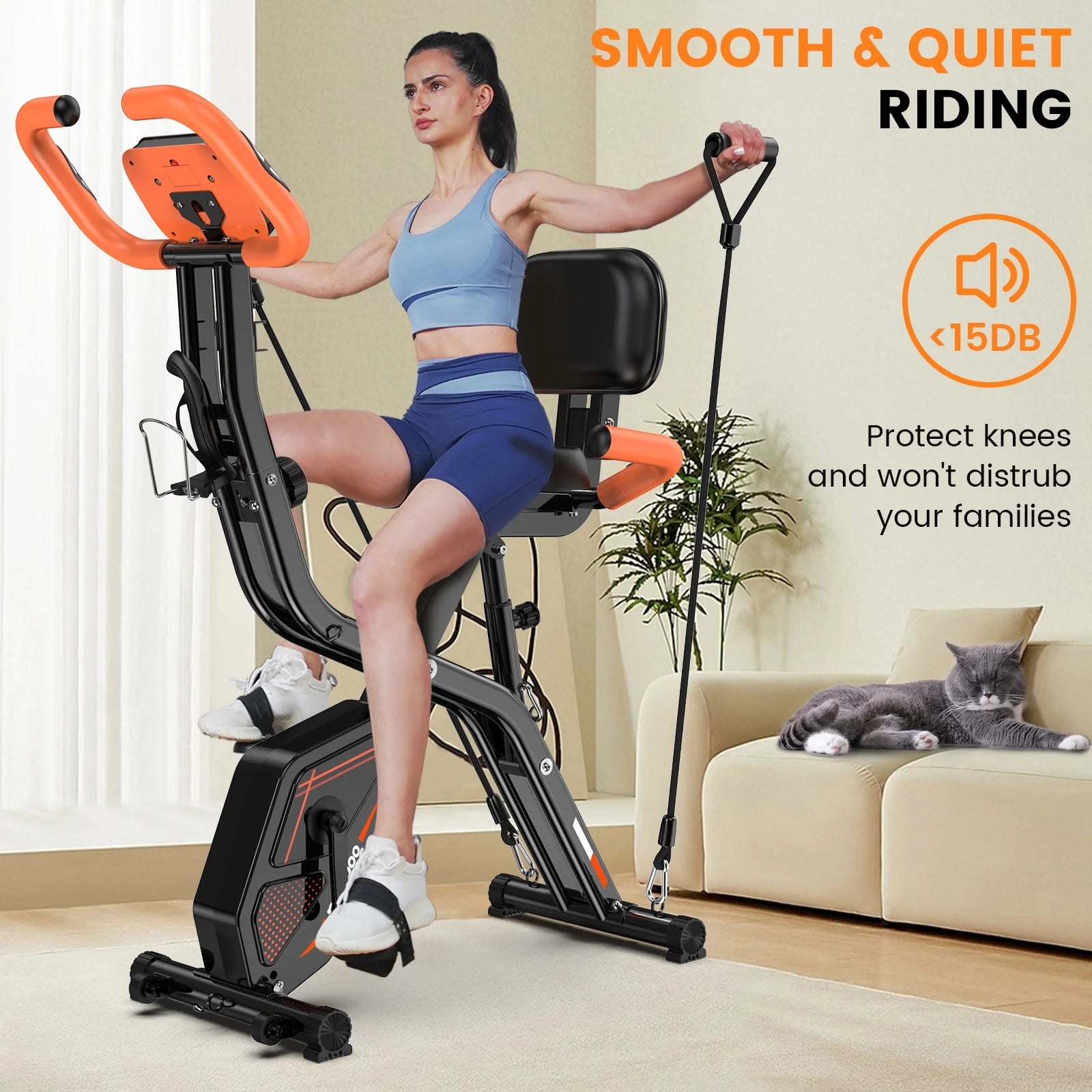 NATICORE 4-in-1 Foldable Exercise Bike – 8-Level Resistance, Arm Bands, Pulse Sensor & Back Support for Home Gym