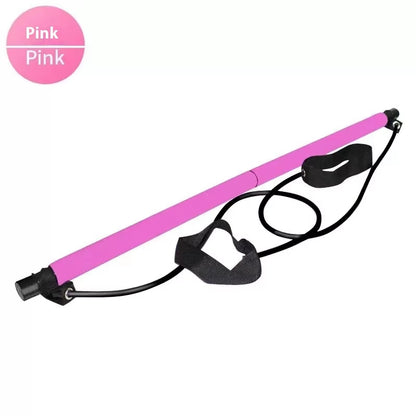 Pilates Stick - Adjustable Fitness Bar for Home Workout, Yoga, Stretching & Toning - Portable Exercise Rod with Elastic Bands