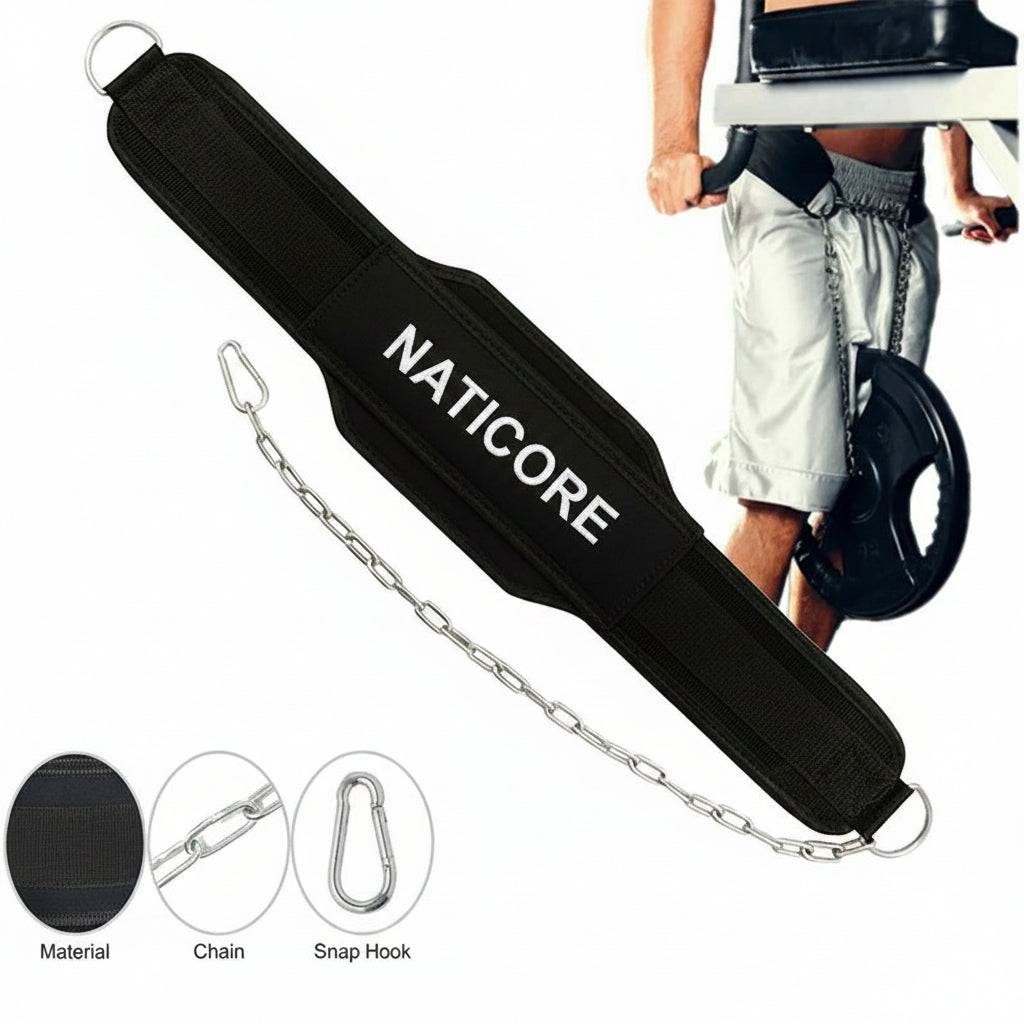 Weight Lifting Dip Belt Neoprene Back Gym Belt with Chain for Fitness Bodybuilding Pull up Strength Training Load Waist Strap