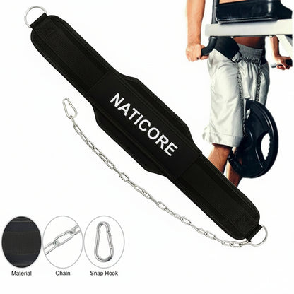 Weight Lifting Dip Belt Neoprene Back Gym Belt with Chain for Fitness Bodybuilding Pull up Strength Training Load Waist Strap