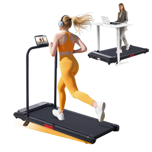 Walking Pad Treadmill with Handles for Home Workouts,Portable Compact Treadmills under Desk Walking Pads with LED Display,350Lbs Capacity