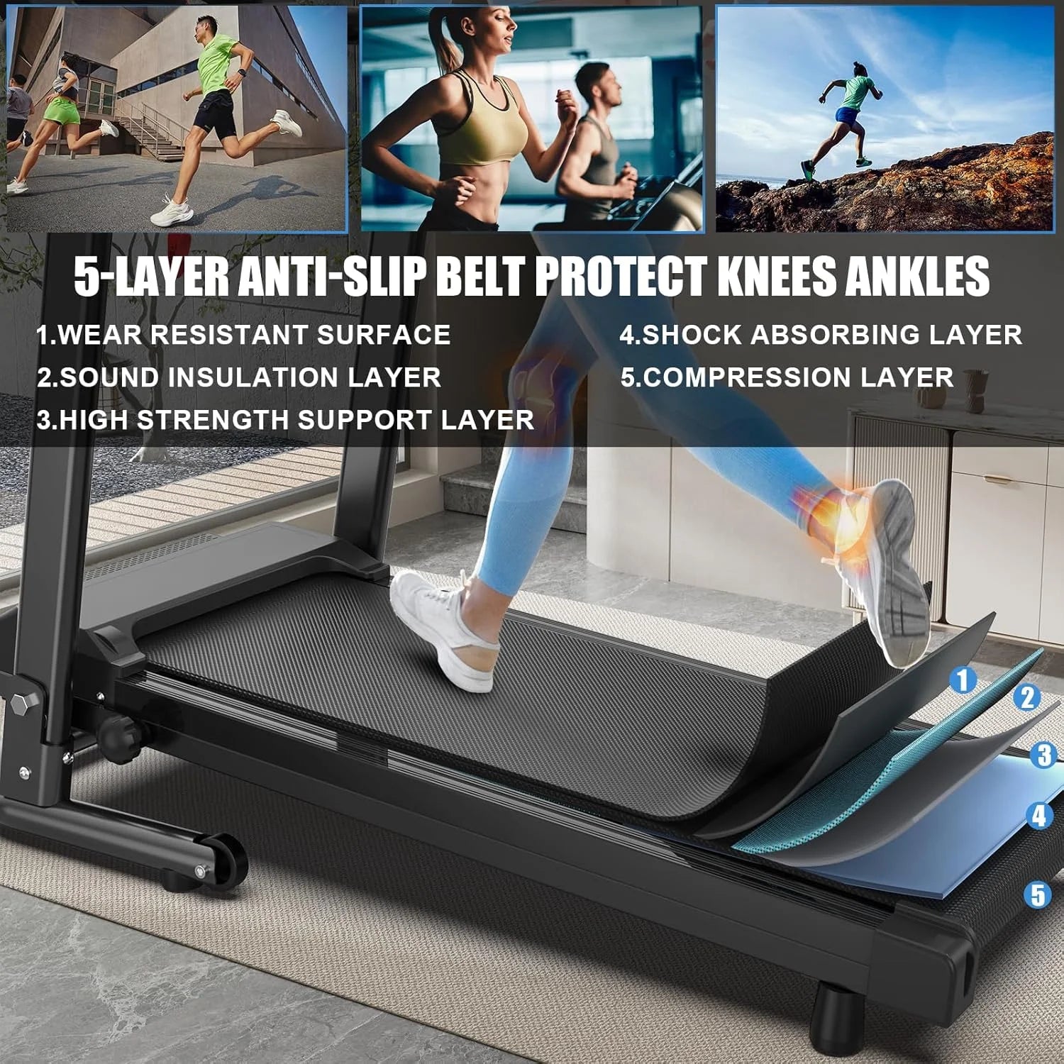 NATICORE Folding Treadmill for Home – 300LB Capacity, App Control, LED Display, Shock-Absorbing Walking Pad