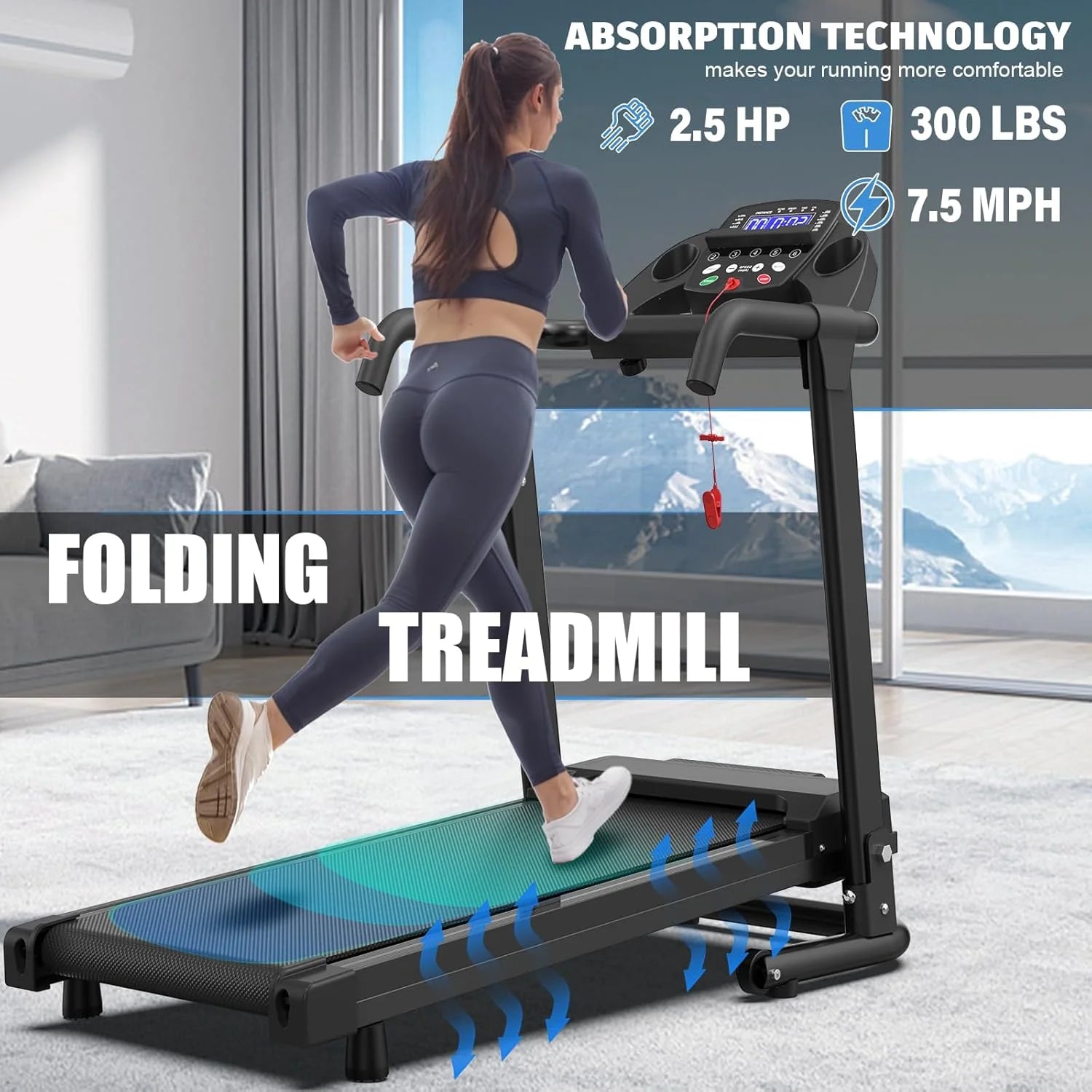 NATICORE Folding Treadmill for Home – 300LB Capacity, App Control, LED Display, Shock-Absorbing Walking Pad