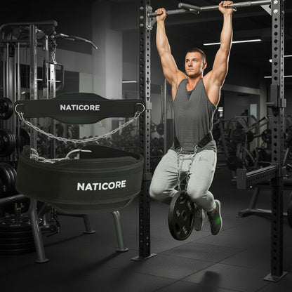 Weight Lifting Dip Belt Neoprene Back Gym Belt with Chain for Fitness Bodybuilding Pull up Strength Training Load Waist Strap