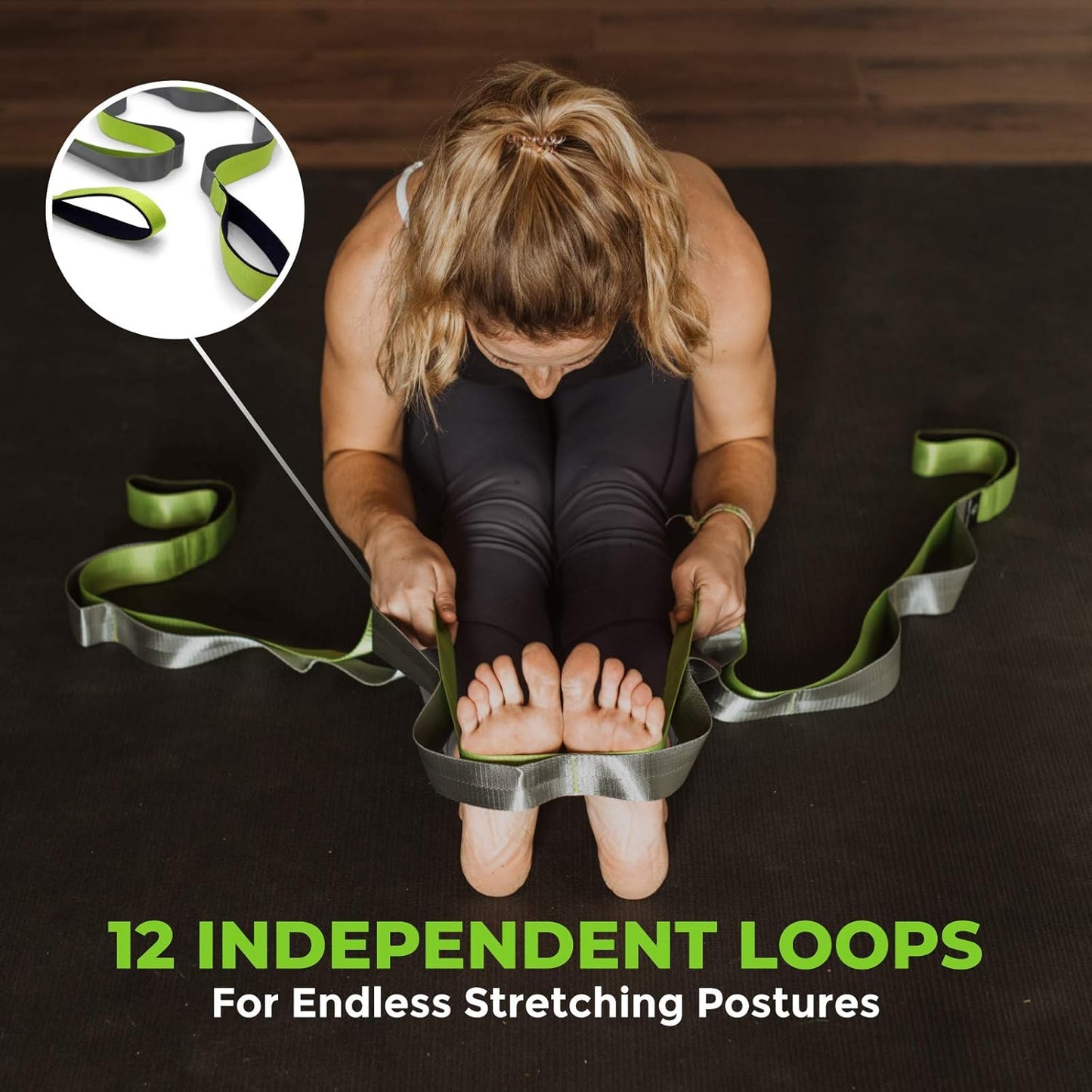 Stretching Strap for Physical Therapy, 12 Multi-Loop Stretch Strap 1.5" W X 8' L, Neoprene Handles, Physical Therapy Equipment, Yoga Straps for Stretching, Leg Stretcher.