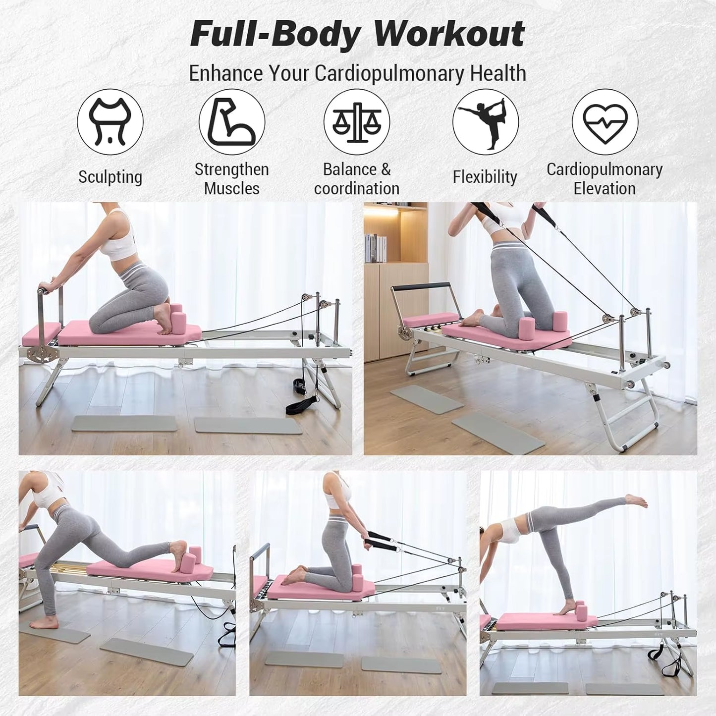 NatiCore Foldable Pilates Reformer – Home Gym Pro Machine