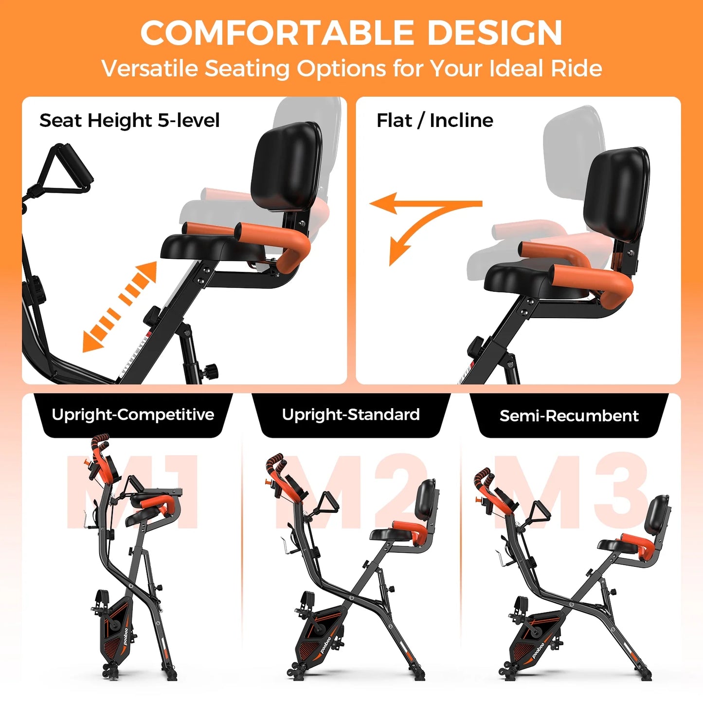 NATICORE 4-in-1 Foldable Exercise Bike – 8-Level Resistance, Arm Bands, Pulse Sensor & Back Support for Home Gym
