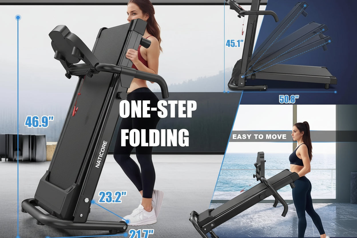 NATICORE Folding Treadmill for Home – 300LB Capacity, App Control, LED Display, Shock-Absorbing Walking Pad