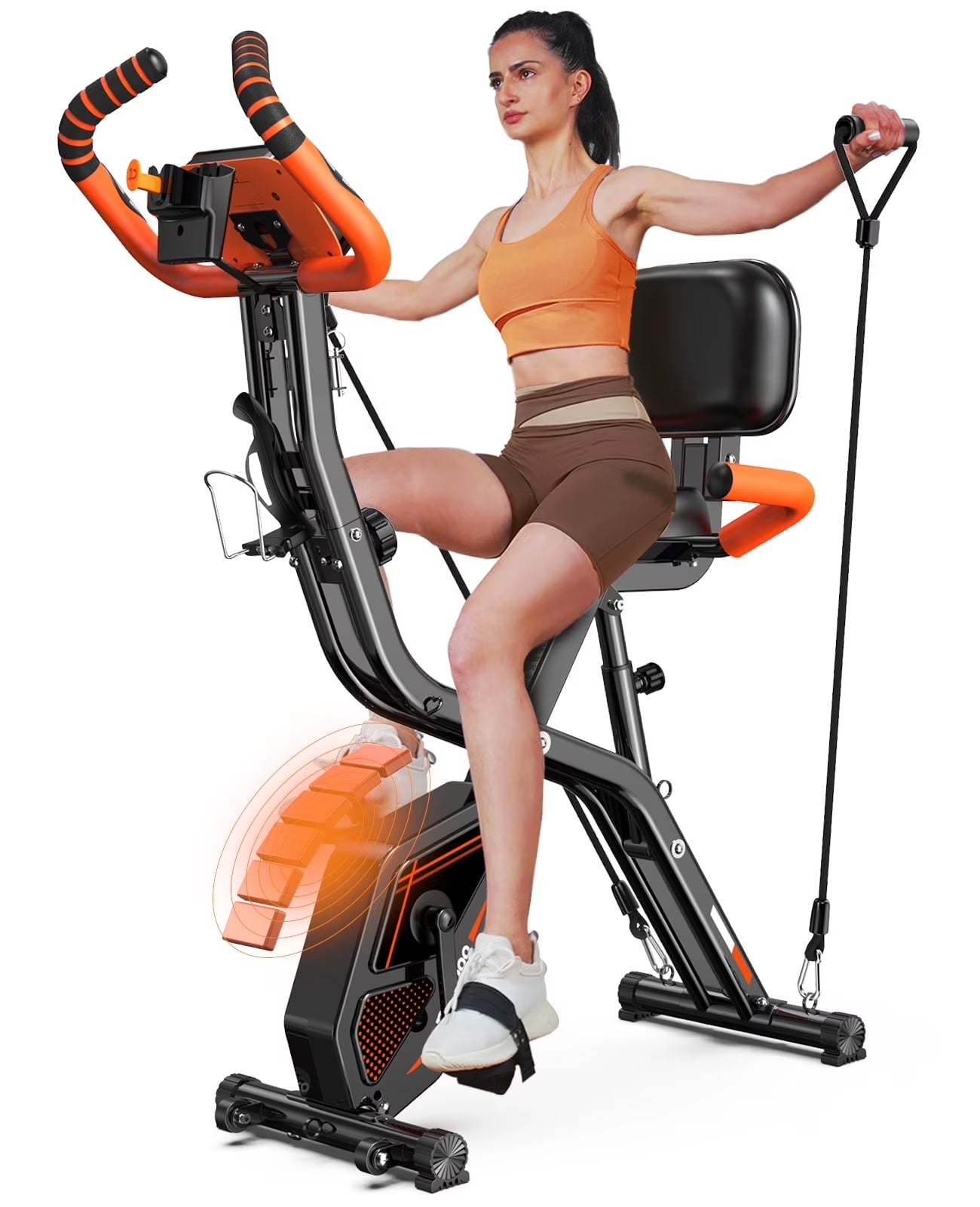 NATICORE 4-in-1 Foldable Exercise Bike – 8-Level Resistance, Arm Bands, Pulse Sensor & Back Support for Home Gym