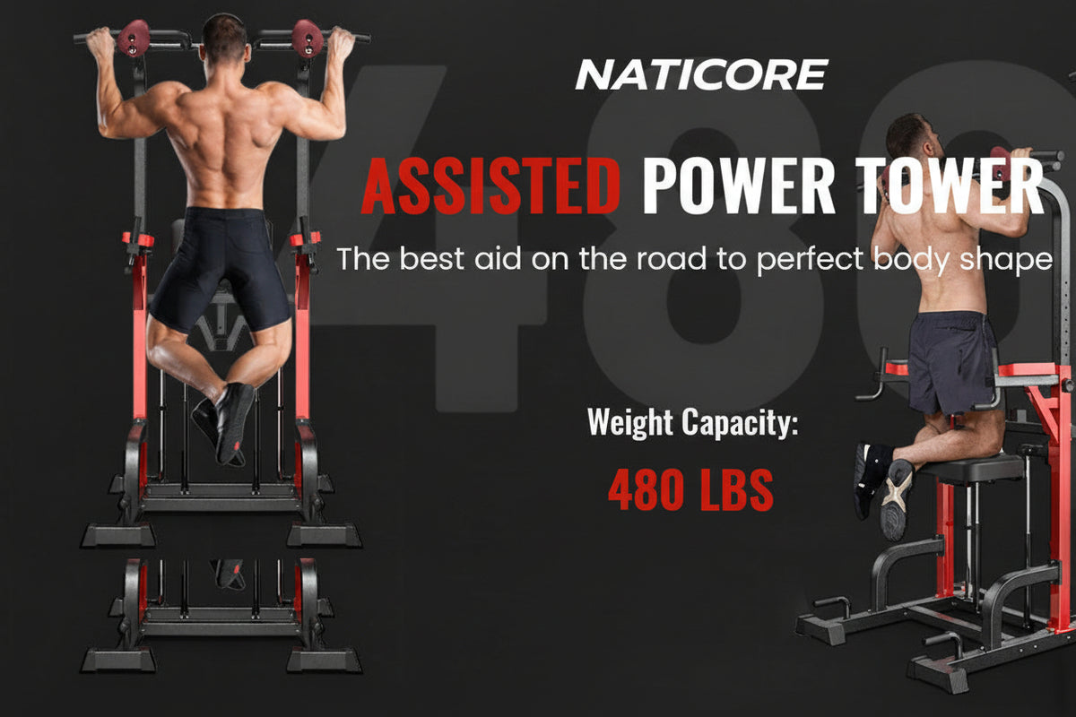 NATICORE Power Tower – Pull Up & Dip Station | 480LB | Home Gym
