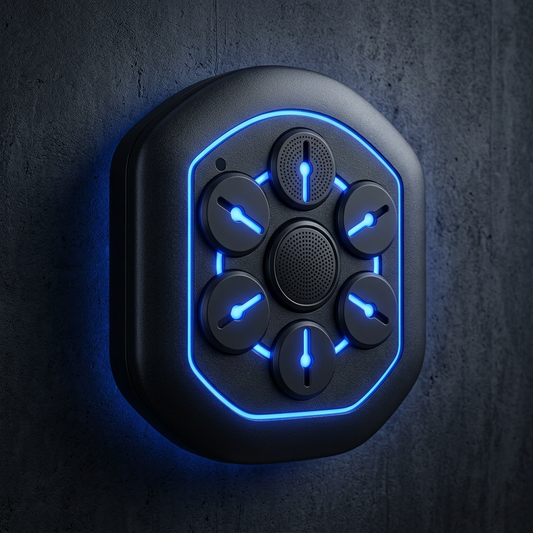 Electronic keypad lock with blue lights on a dark background