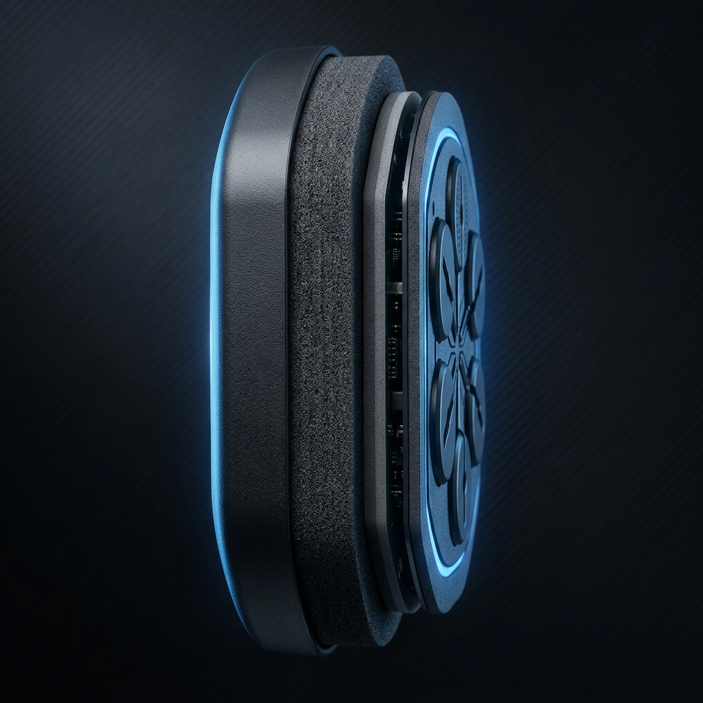 Close-up of a car air filter with a dark background