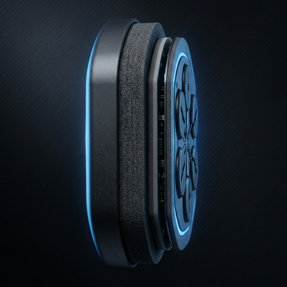 Close-up of a car air filter with a dark background