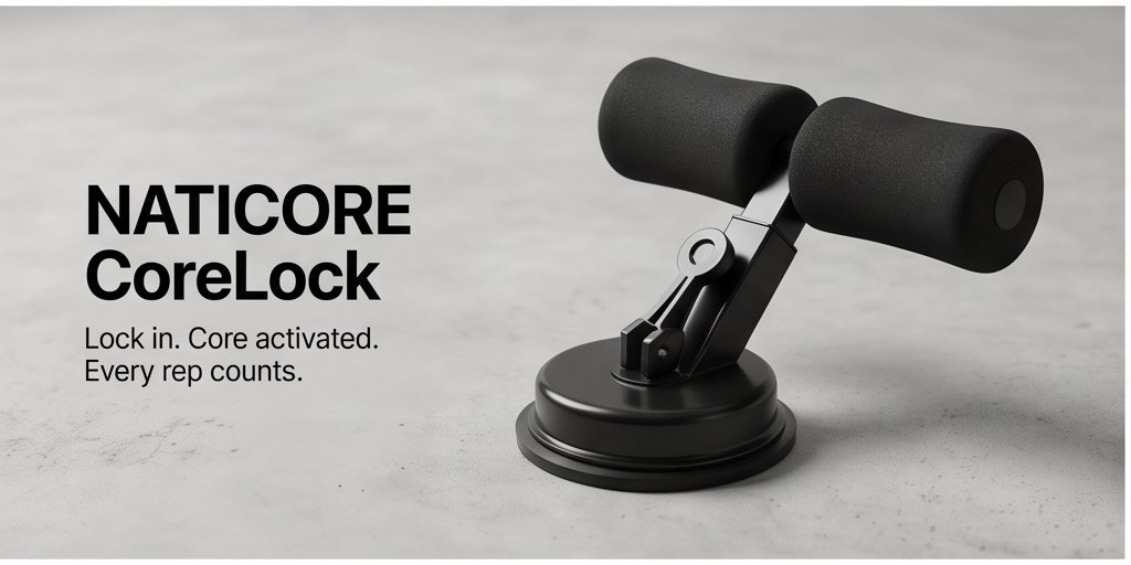Black core exercise device with 'NATICORE CoreLock' branding on a gray background