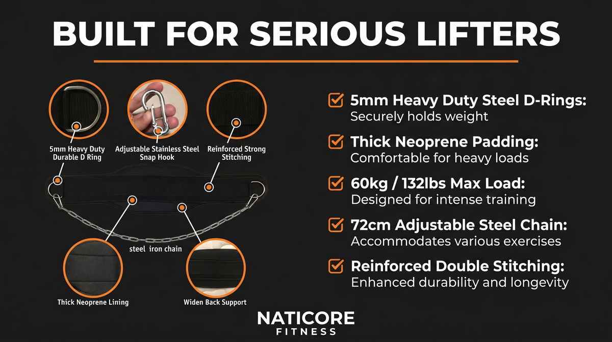 NATICORE Dip Belt — Heavy Duty Weighted Chain Belt for Pull-Ups, Dips & Strength Training