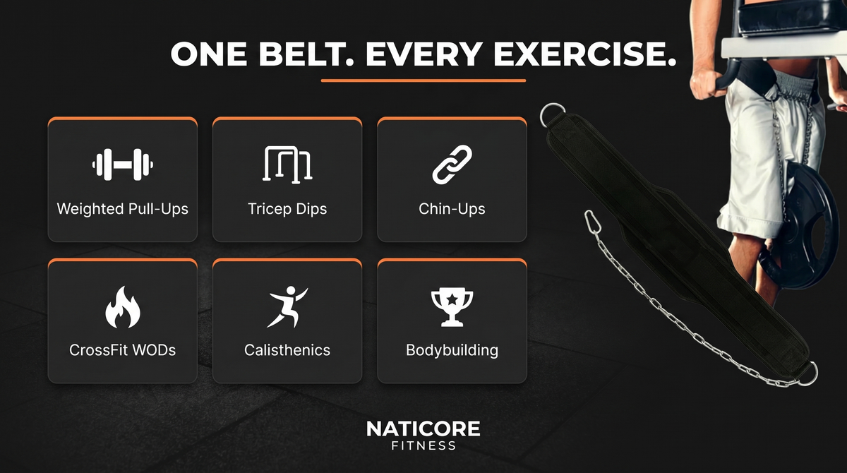 NATICORE Dip Belt — Heavy Duty Weighted Chain Belt for Pull-Ups, Dips & Strength Training