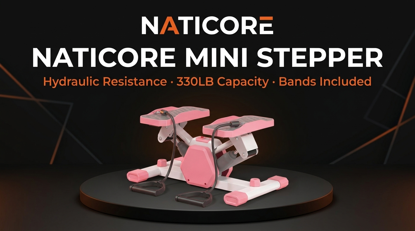 Naticore Mini Stepper with text on a dark background