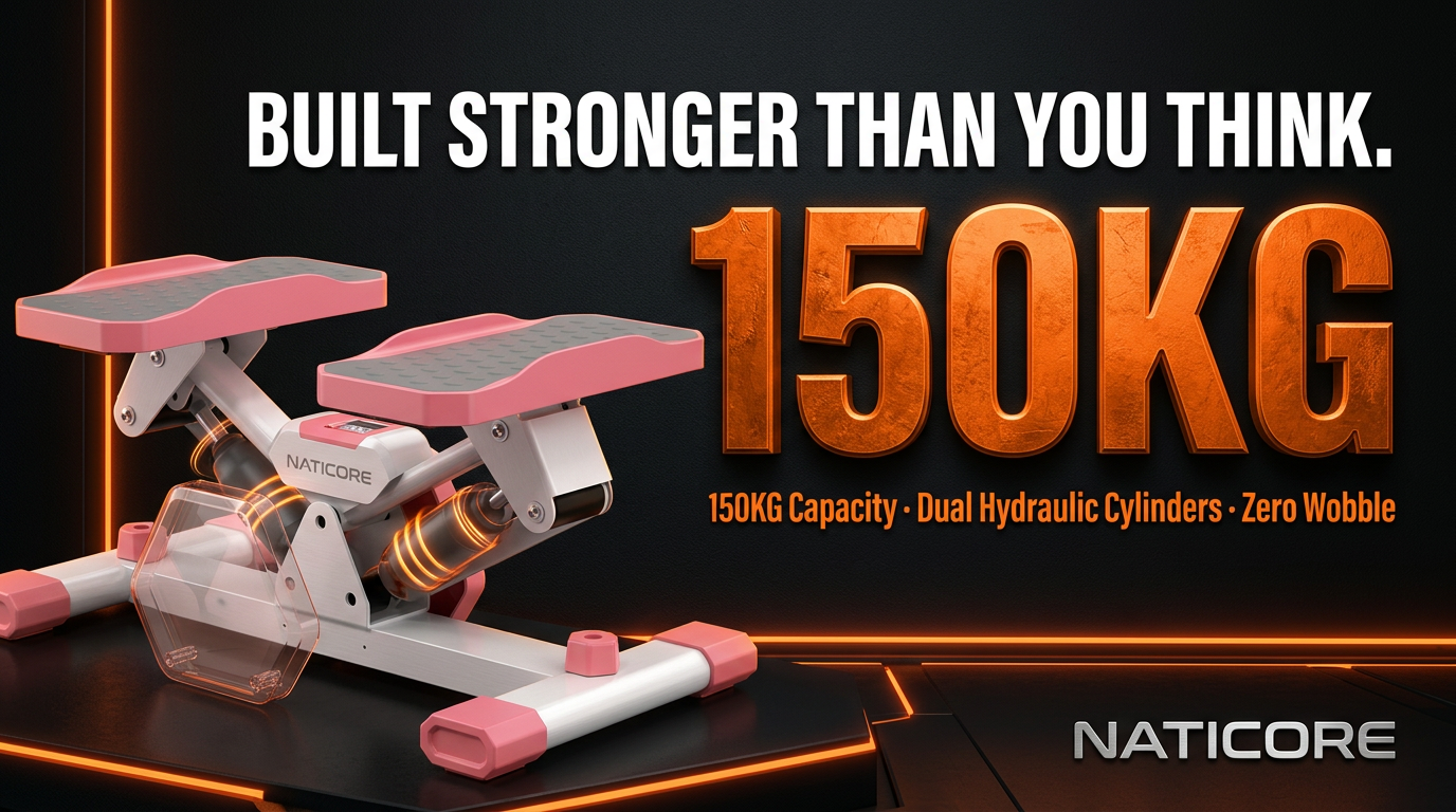 Step machine with 150KG capacity feature on a dark background, Naticore brand visible.