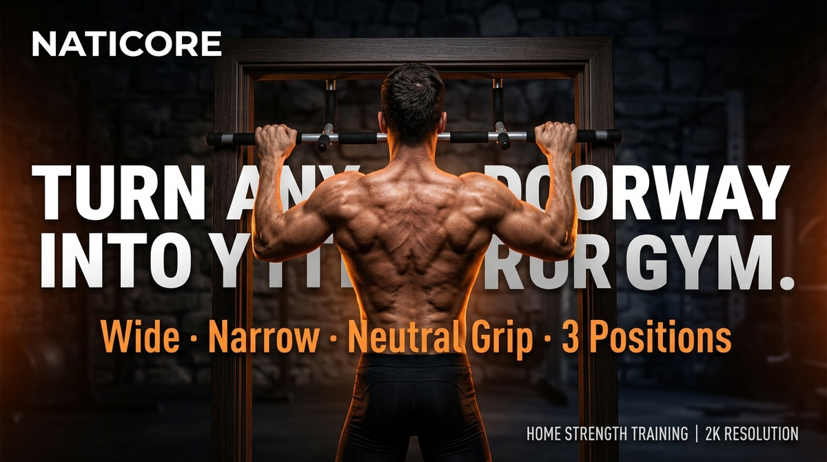 NATICORE Iron Gym Pull Up Bar – 6-in-1 Doorway Trainer, 300LB