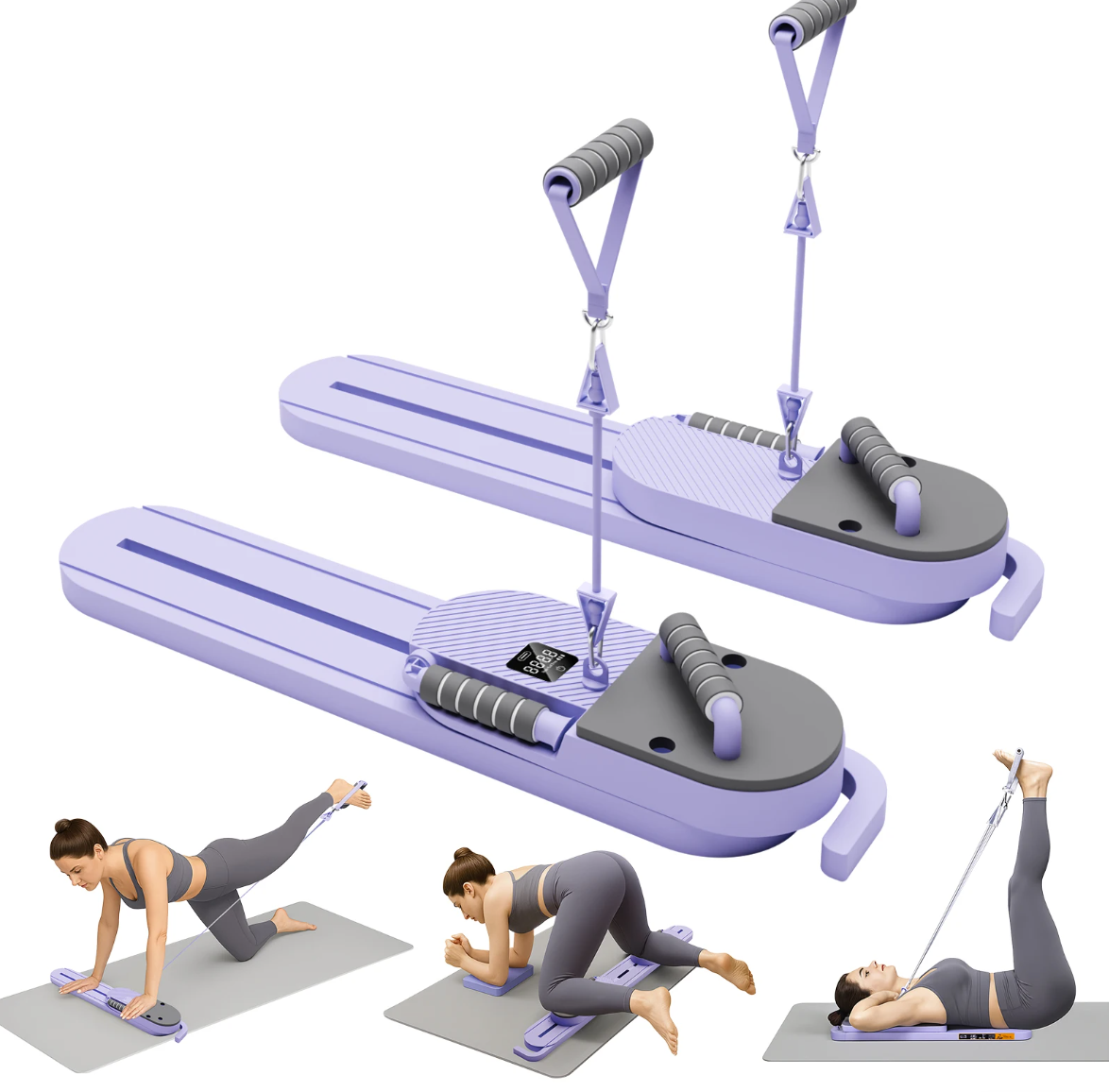 Purple exercise equipment with attachments on a white background
