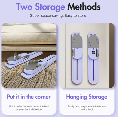 Two storage methods for a product with text on a purple background