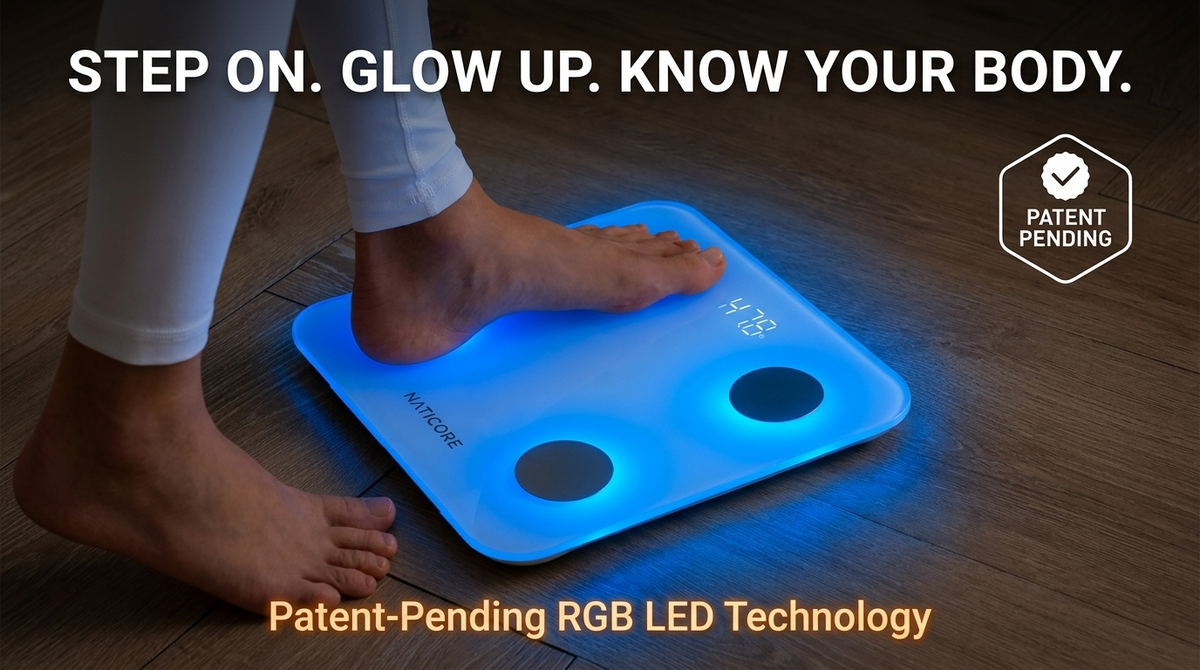 NATICORE Smart Body Scale – 20 Metrics, RGB Glow, Bluetooth & 400LB