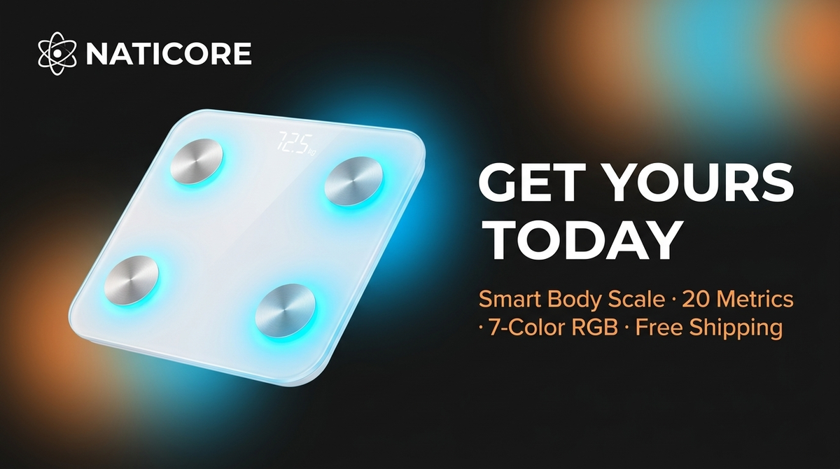 NATICORE Smart Body Scale – 20 Metrics, RGB Glow, Bluetooth & 400LB