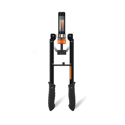 Black and orange mechanical device on a white background