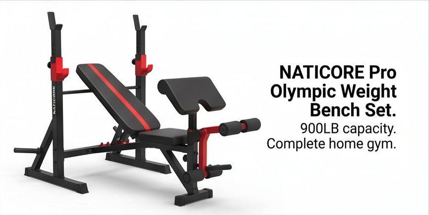 NATICORE Pro Olympic Weight Bench Set – 900LB Home Gym System
