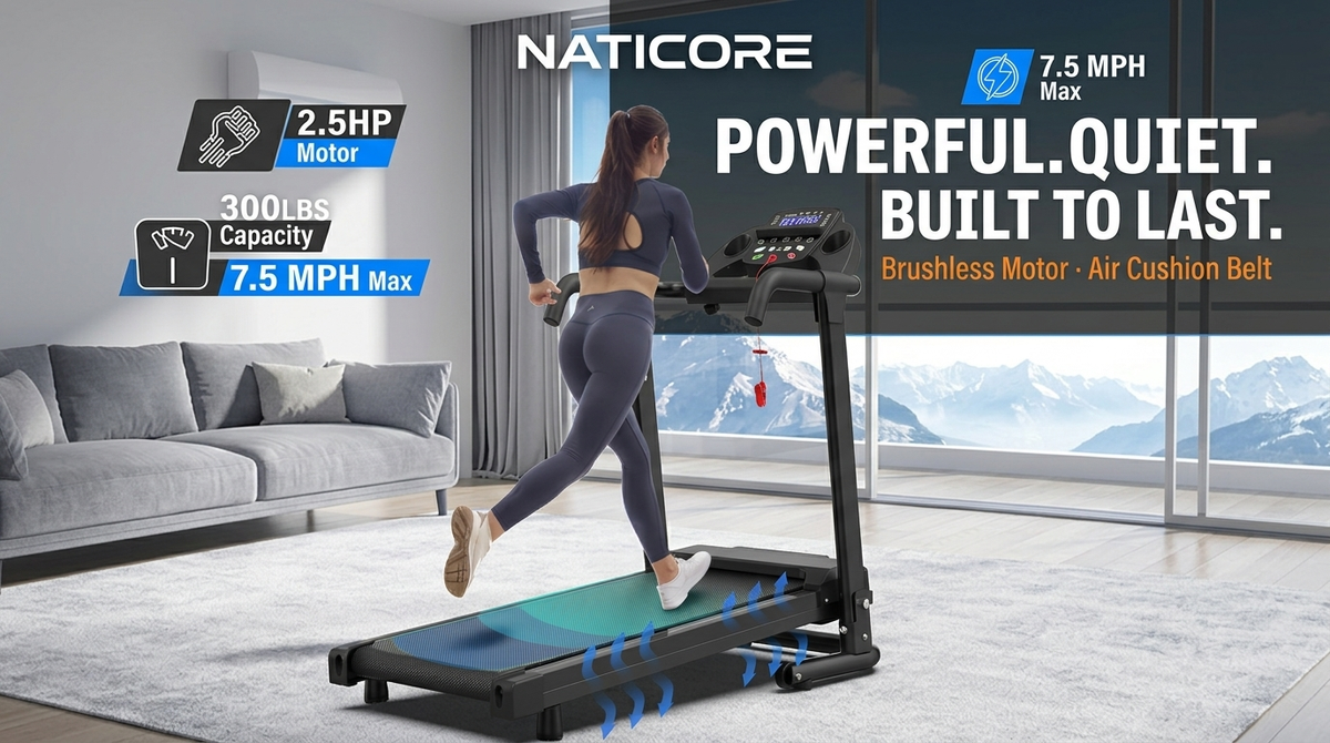 Smart Folding Treadmill 2.5HP 300LB Fitshow App | NATICORE