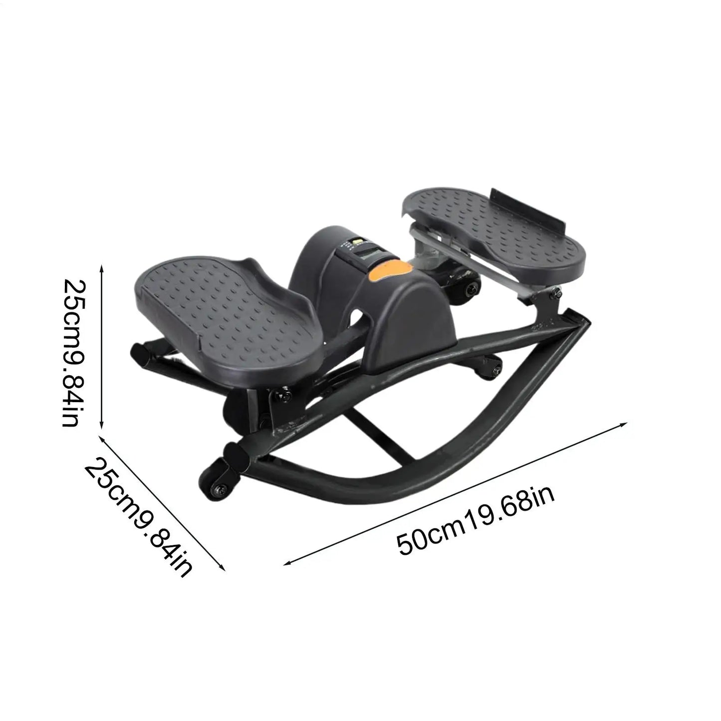 Black foot exersizer with measurements on a white background