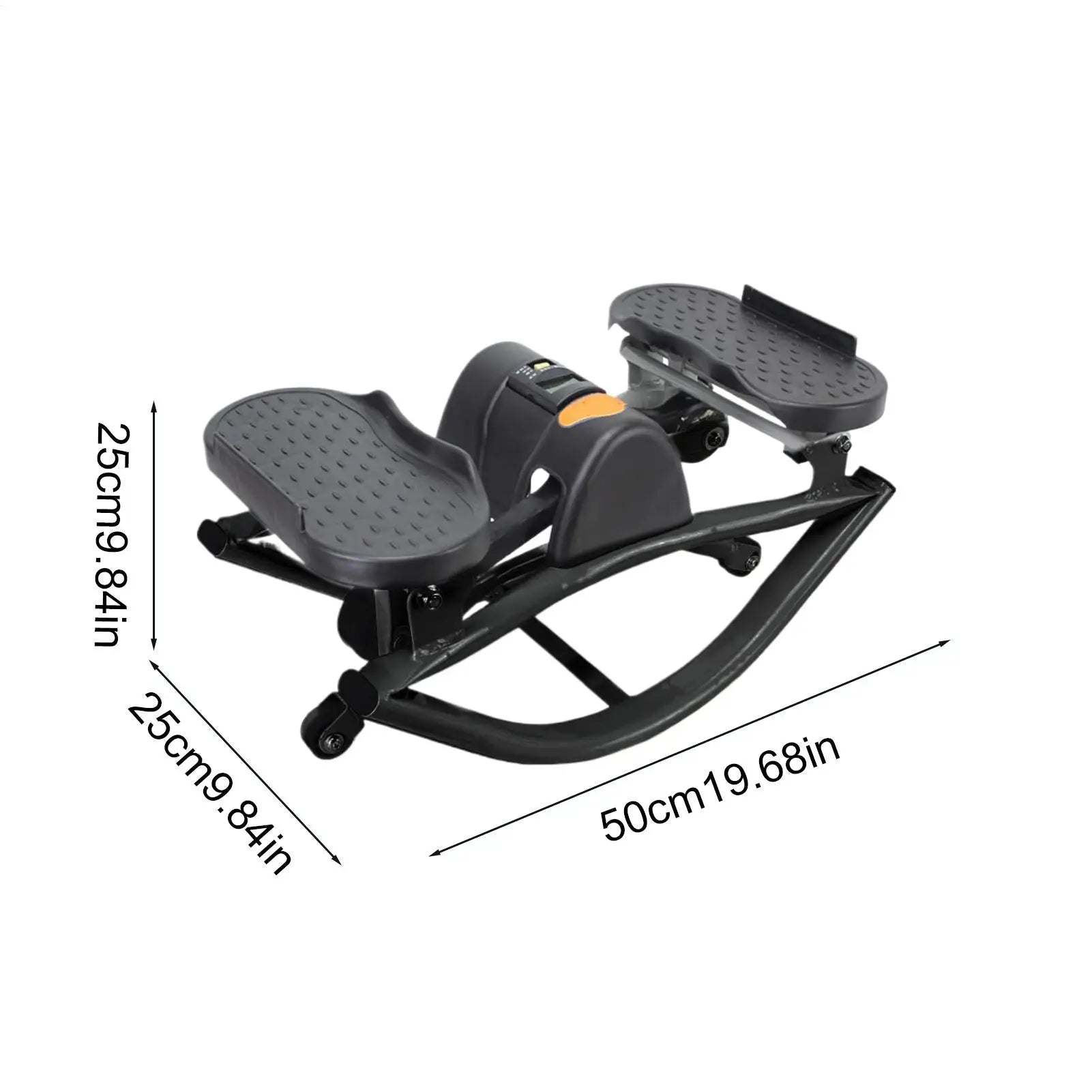 Black foot exersizer with measurements on a white background