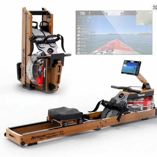 Water Rowing Machine Oak Wood 350LB Kinomap Bluetooth | NATICORE
