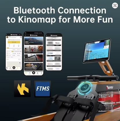 Water Rowing Machine Oak Wood 350LB Kinomap Bluetooth | NATICORE