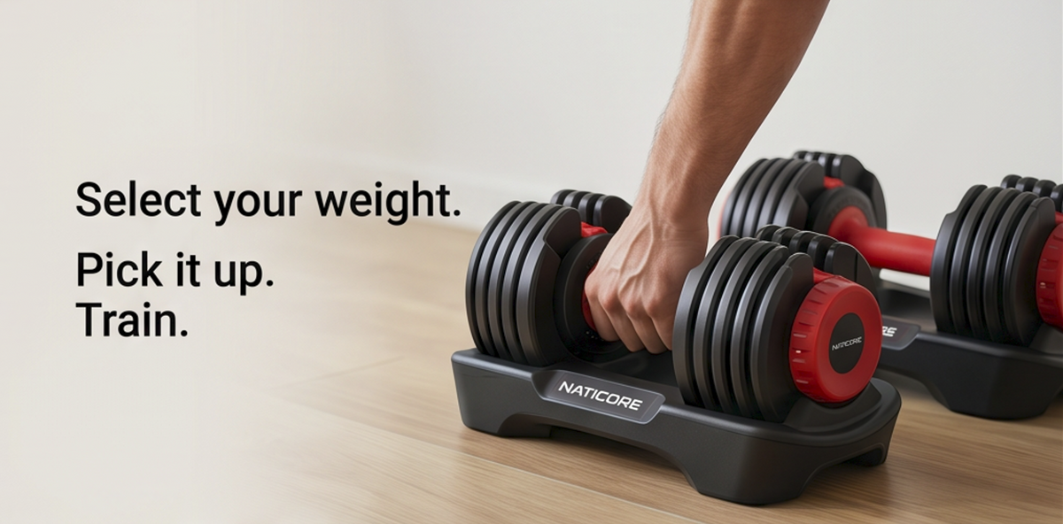 NATICORE Fitness 25 lb Smartbell Adjustable Dumbbells – 9-in-1