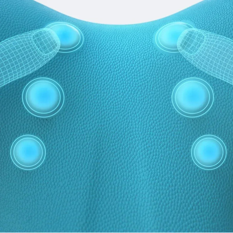 Blue textured surface with circular indentations and white outlines of the indentations.