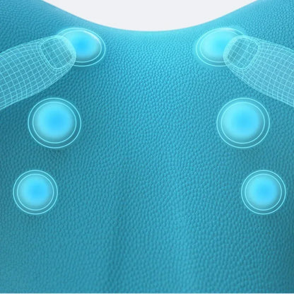 Blue textured surface with circular indentations and white outlines of the indentations.