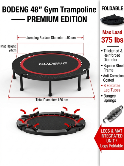 Foldable Fitness Trampoline 400LB Adjustable Handle | NATICORE