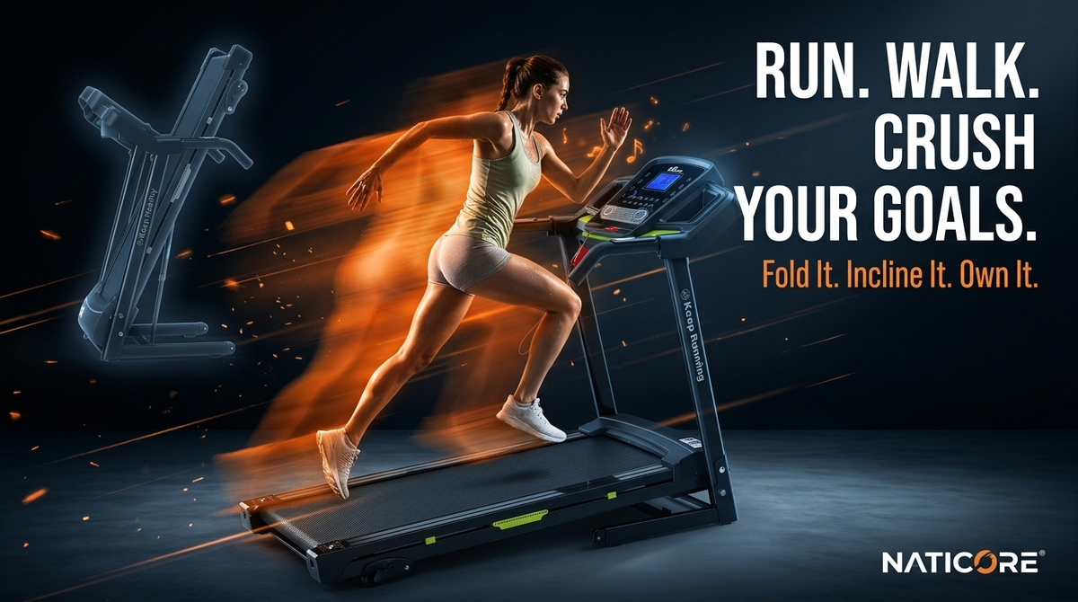 NATICORE Folding Treadmill – 330LB, 3.5HP, Manual Incline & LCD Display
