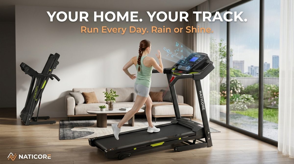 NATICORE Folding Treadmill – 330LB, 3.5HP, Manual Incline & LCD Display