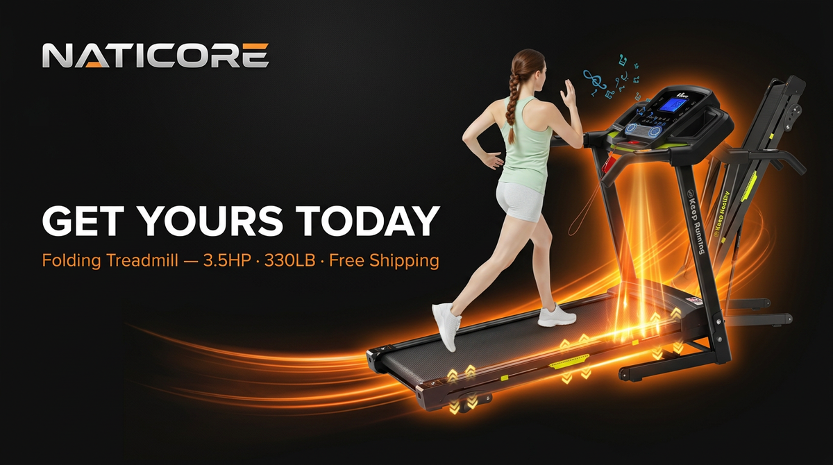 NATICORE Folding Treadmill – 330LB, 3.5HP, Manual Incline & LCD Display
