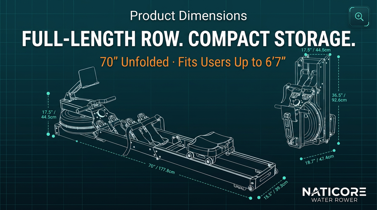 Water Rowing Machine Oak Wood 350LB Kinomap Bluetooth | NATICORE