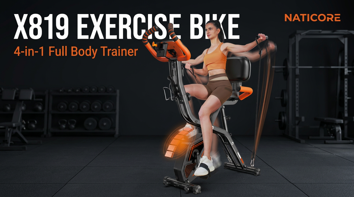 NATICORE X819 4-in-1 Foldable Exercise Bike – Full Body Home Cardio & Strength Trainer with LCD Monitor